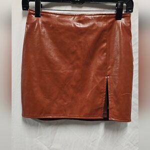 Fashion Nova Tan Leather Mini Skirt